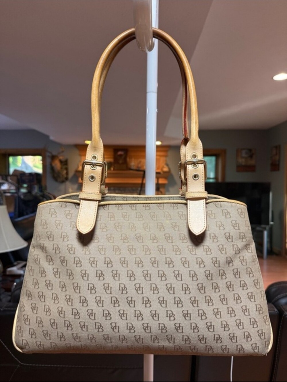 Dooney & Bourke Monogram Shoulder Bag Eith Tan Trim